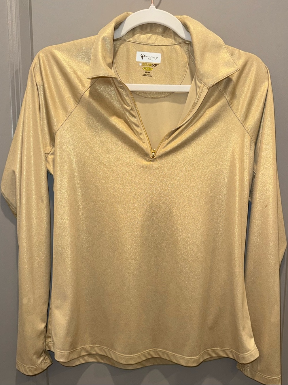 Gold Glittery Long-Sleeve Quarter-Zip sun shirt equestrian golf